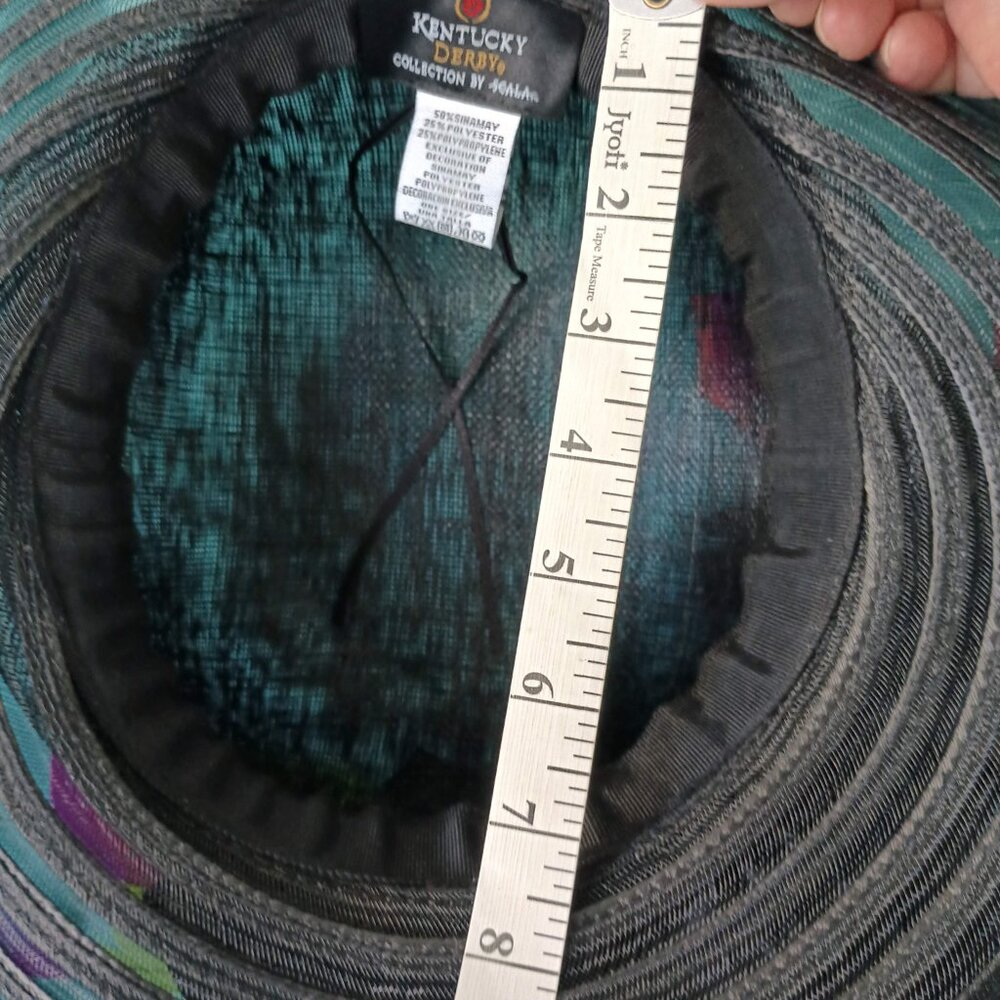 NWT Kentucky Derby Scala Big Brim Multi Colored Feather Sinemay Mesh Hat - Picture 7 of 11
